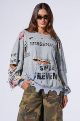 THAT GIRL IS POISON DISTRESSED CREW NECK SWEATSHIRT