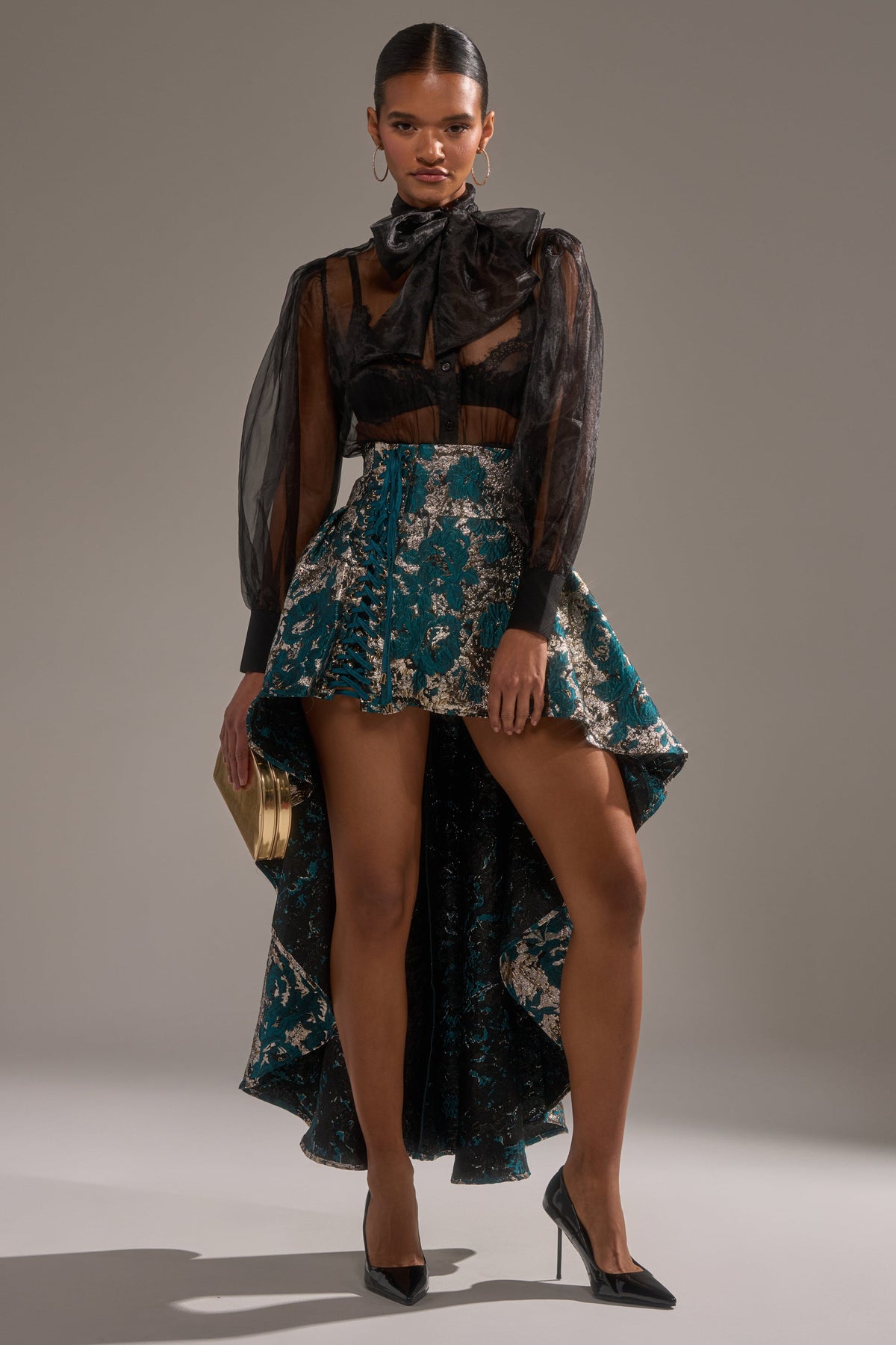 GLORIOUS DAYS BROCADE HIGH LOW SKIRT