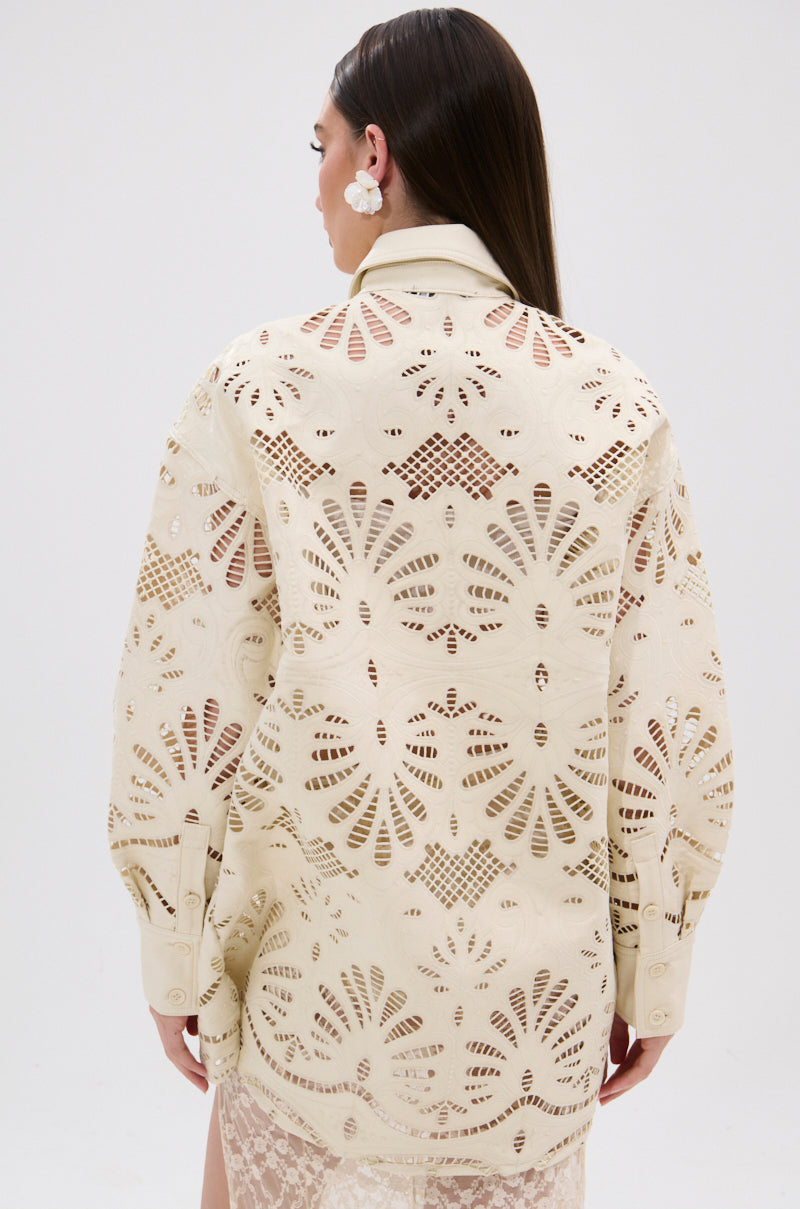 YOU FEELIN ME NOW CUTOUT PU BUTTON UP SHIRT
