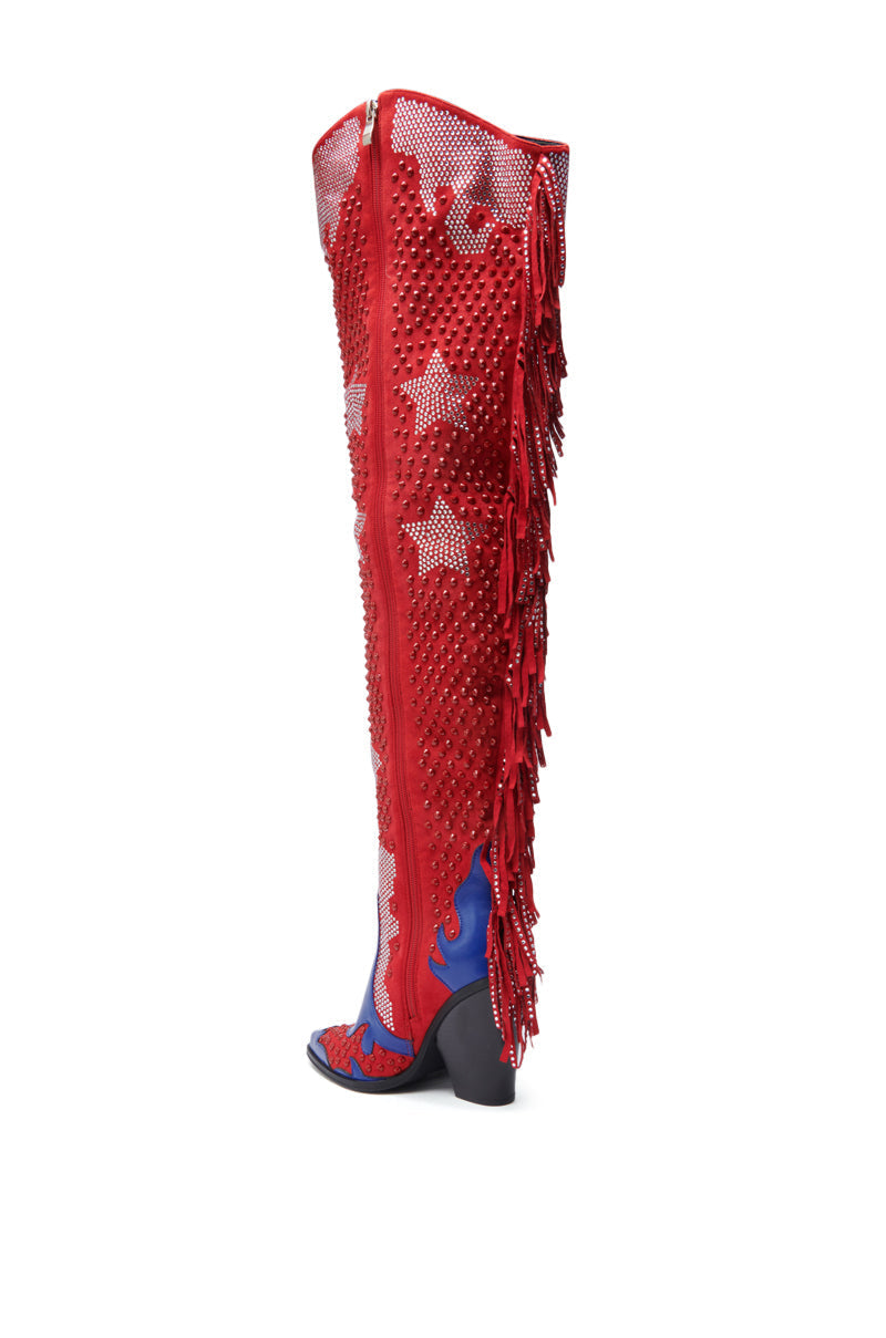AZALEA WANG NELLA BLUE MULTI WESTERN EMBELLISHED BOOT