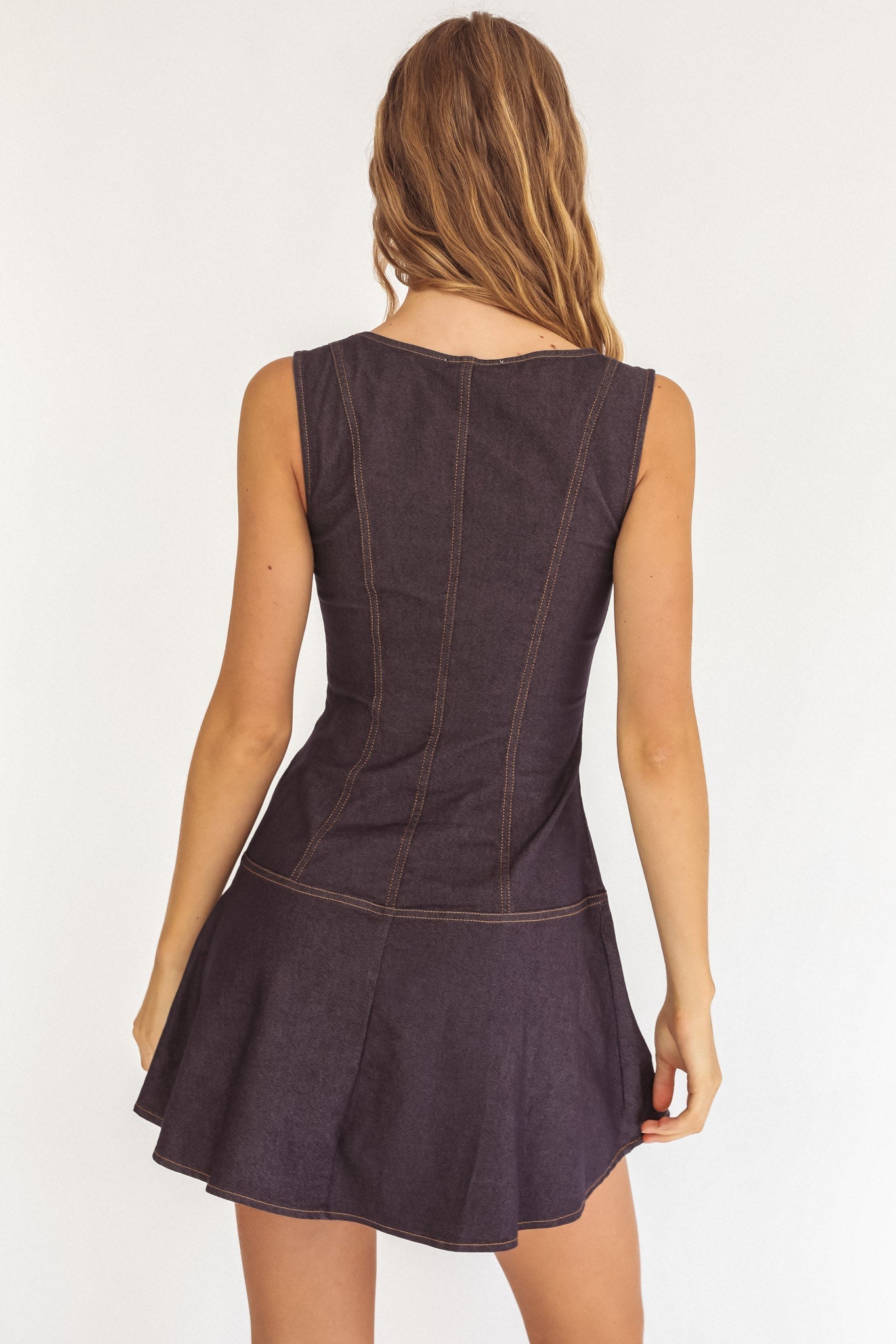 Big Plans Button Front Mini Dress Denim Indigo
