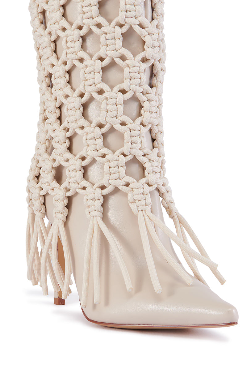 AZALEA WANG MELVINA BEIGE WEAVE TIE BOOTIE