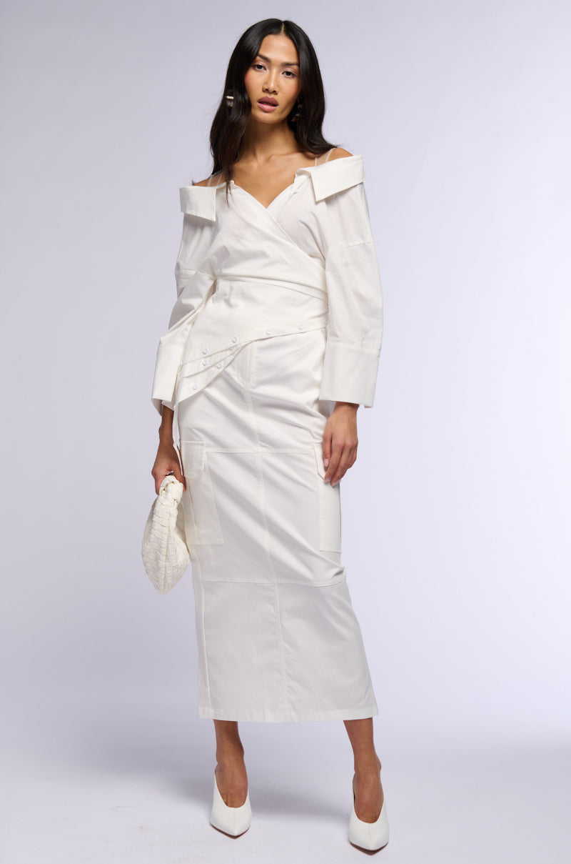 BILLY OFF THE SHOULDER WRAP FRONT BLOUSE